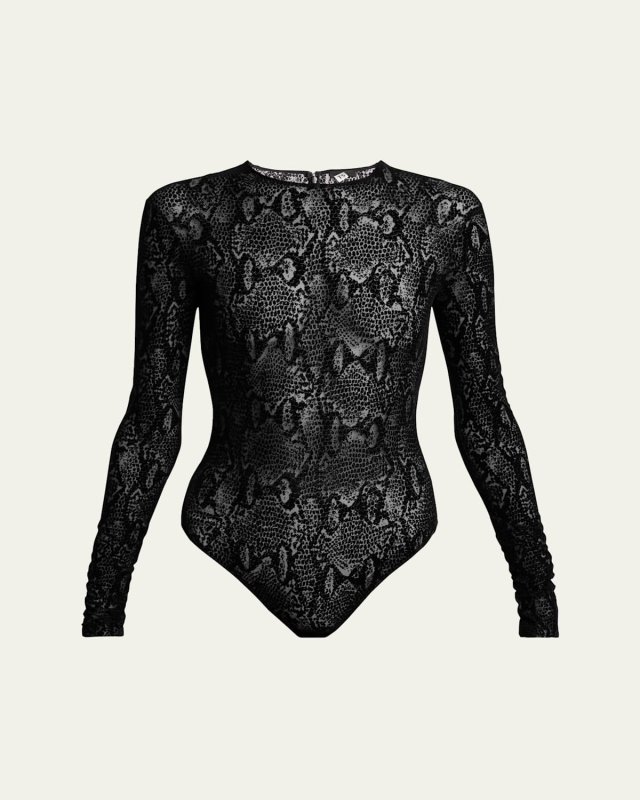 Snake Print Long Sleeve Bodysuit